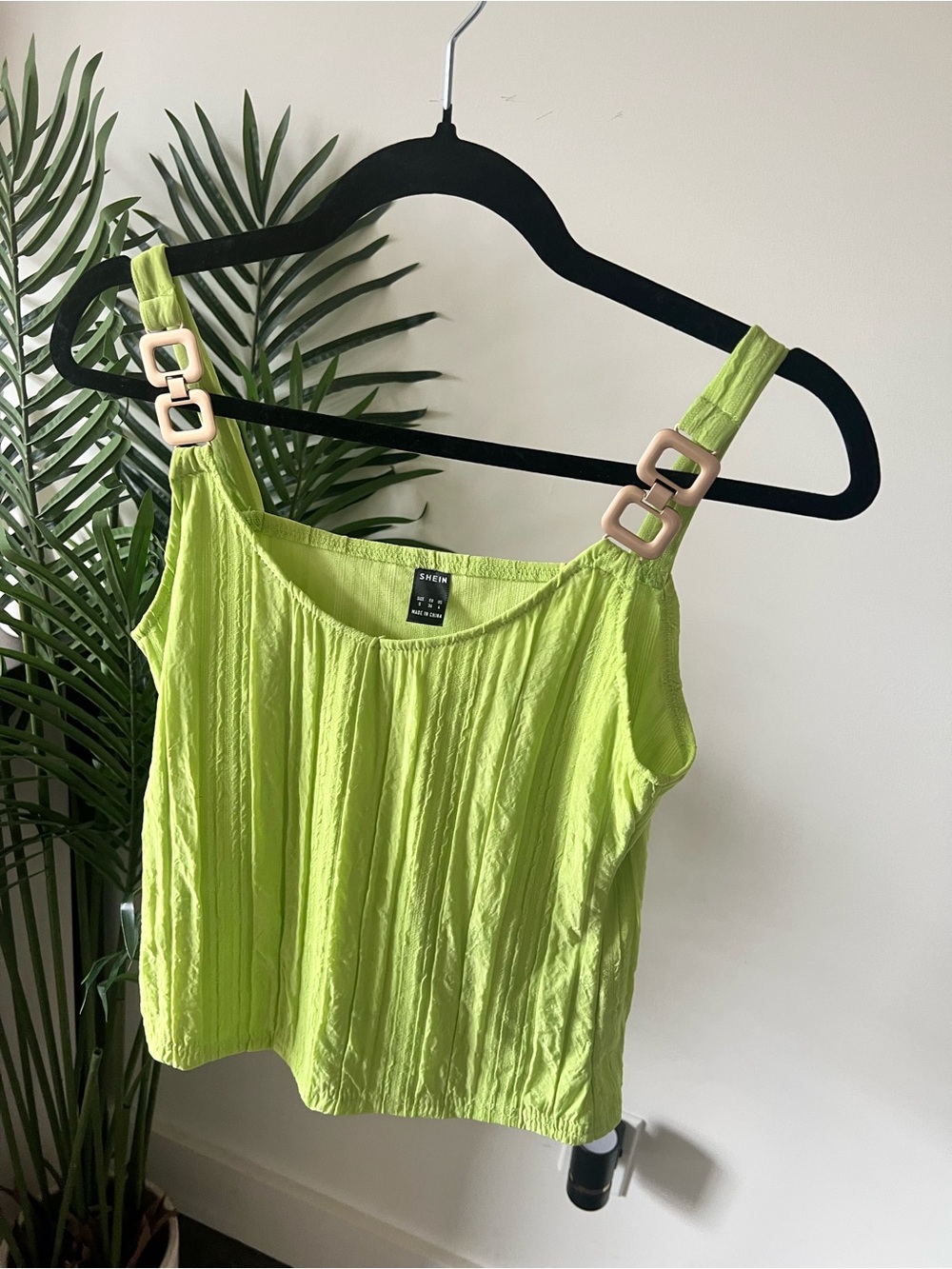 SHEIN Lime Green Textured Camisole with Square Buckle Straps